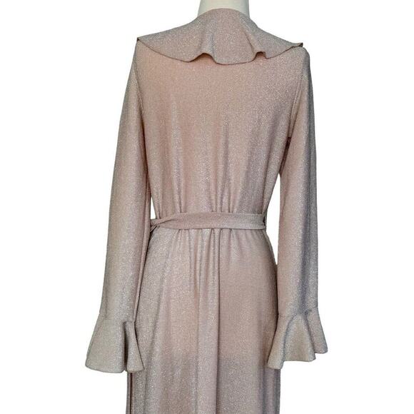 FREE PEOPLE One More Time Lurex Wrap Midi Dress Shimmery Sparkly Metallic Sz M - Picture 8 of 11